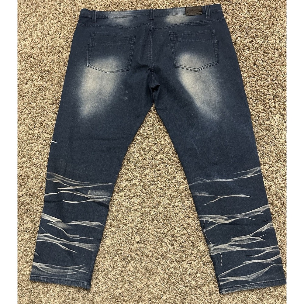 Bleecker Mercer Acid Wash Distressed Slim Straight Leg Moto Jeans Mens 44x29
